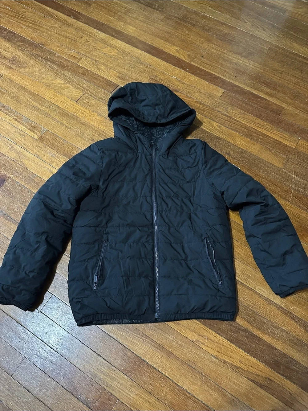 abercrombie kids Black Hooded Puffer Jacket, Sz 11/12